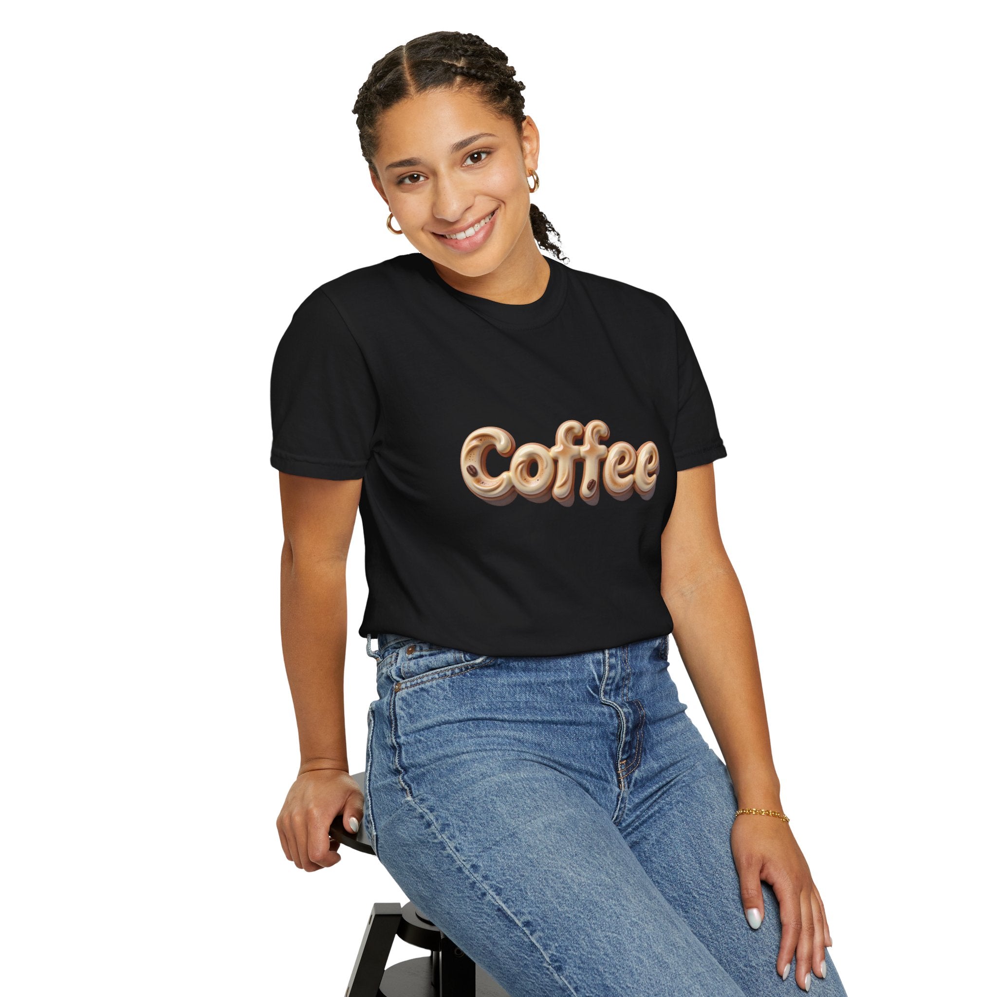 Coffee Retro Script T-Shirt — Vintage 3D Coffee Text Tee