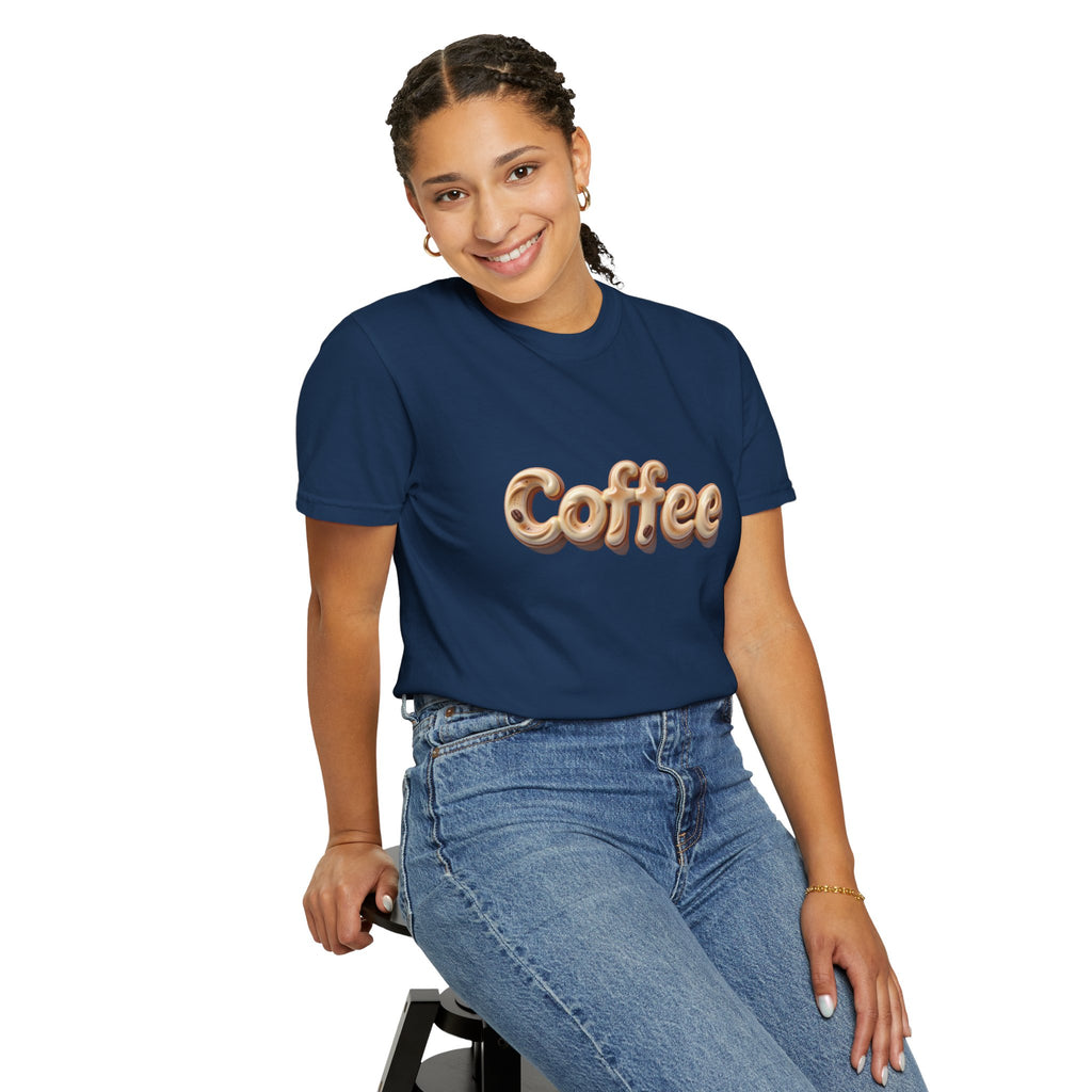 Coffee Retro Script T-Shirt — Vintage 3D Coffee Text Tee