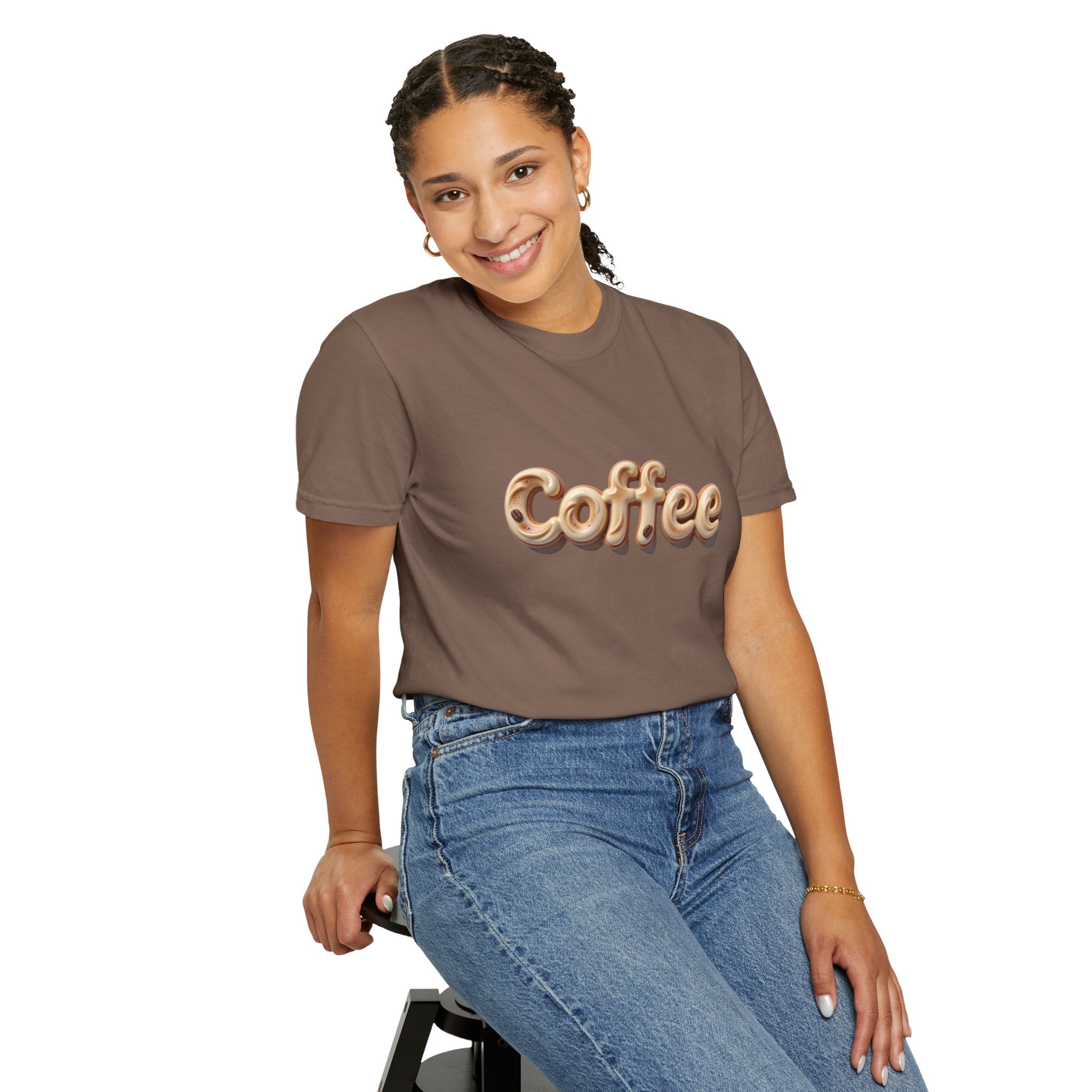 Coffee Retro Script T-Shirt — Vintage 3D Coffee Text Tee